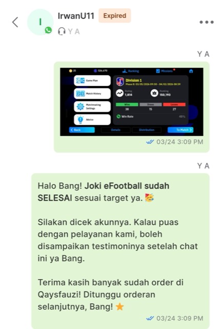 Testimoni customer Joki